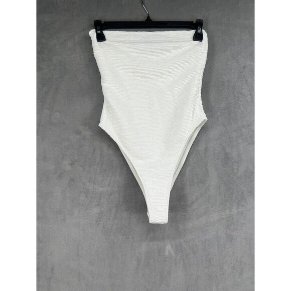 Rumer Rosa Bodysuit Size Small White Ribbed Strapless - Picture 2 of 9
